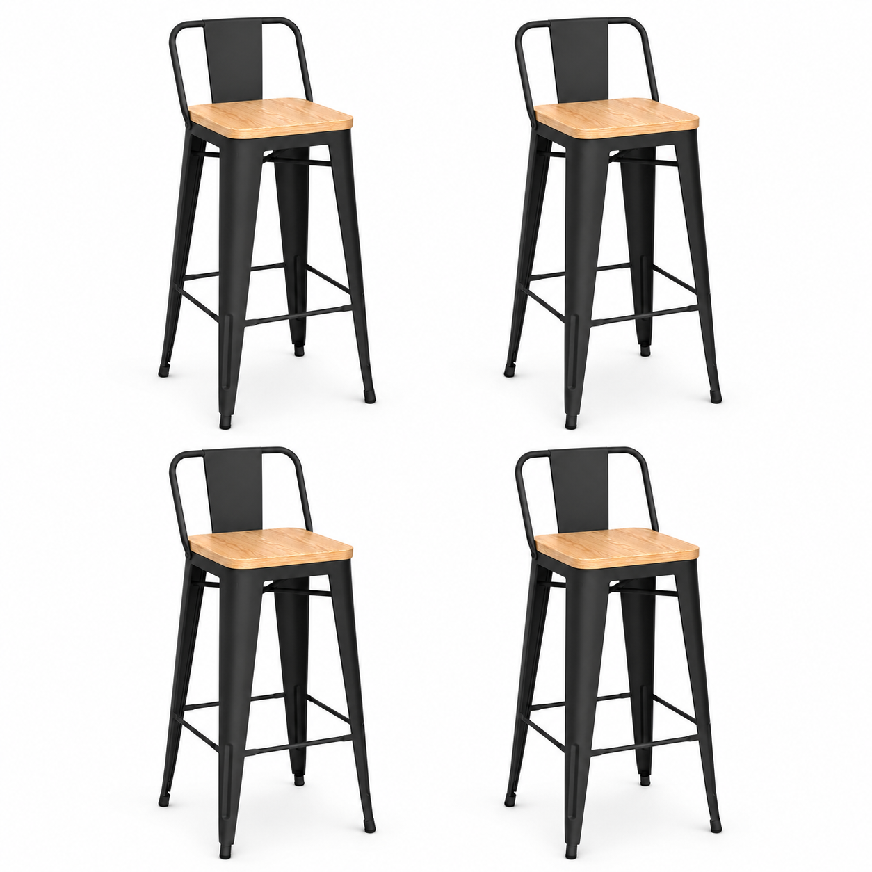 Pack 4 Taburetes Tolix | Asiento de Madera Negro