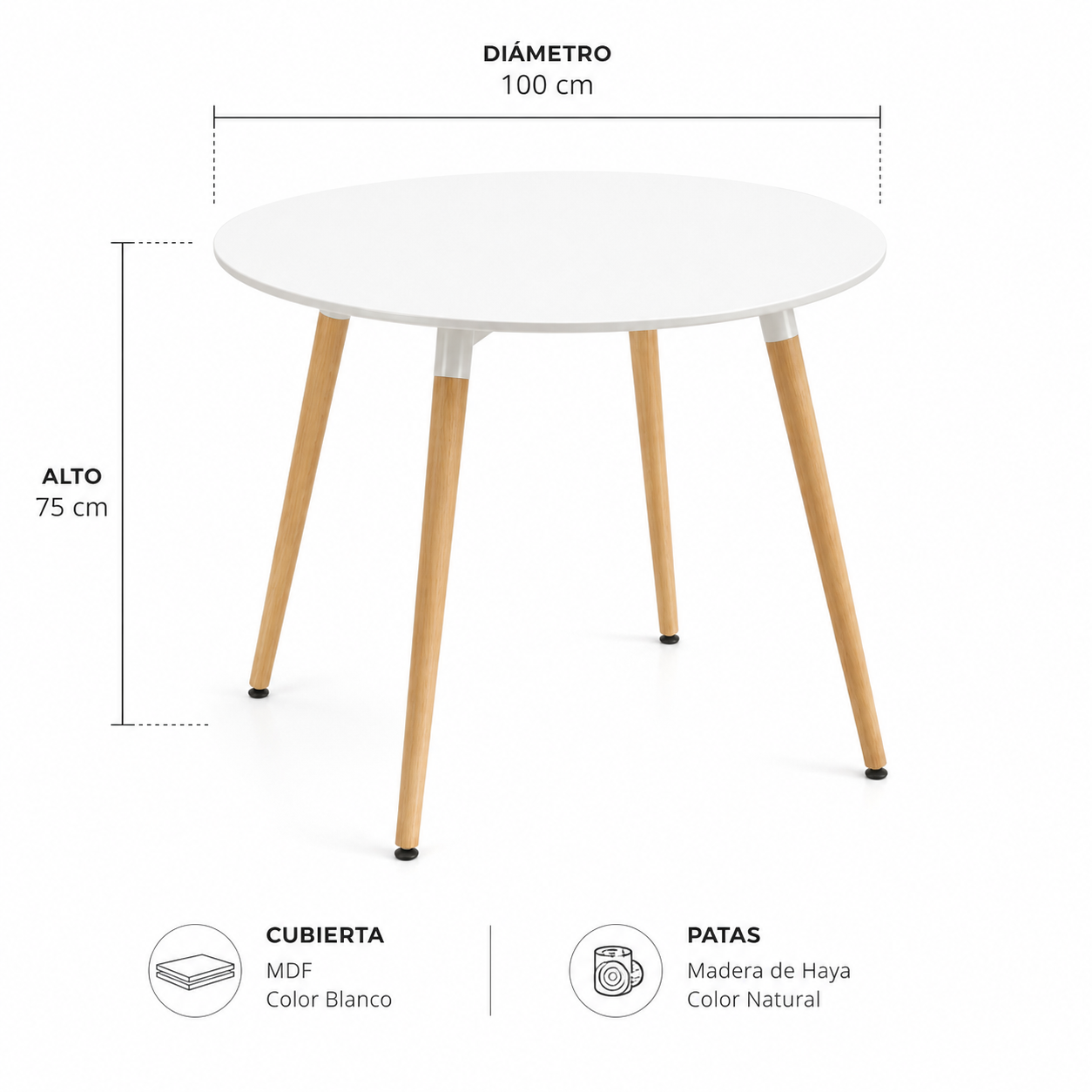 Mesa Eames Redonda Clásica Blanca 100 / 120 cm