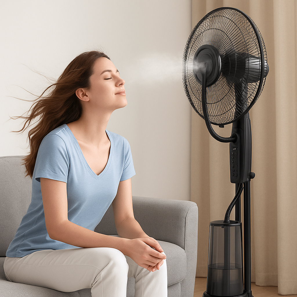 Ventilador Nebulizador 16” | Enfriamiento con Agua | 3 Velocidades + Control Remoto
