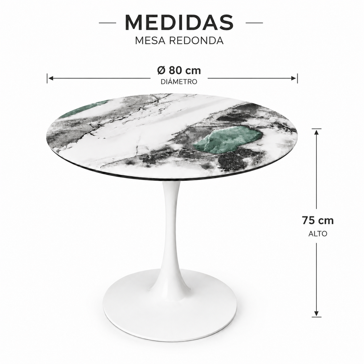 Mesa Redonda de Piedra – Base Tulip Metálica Blanca