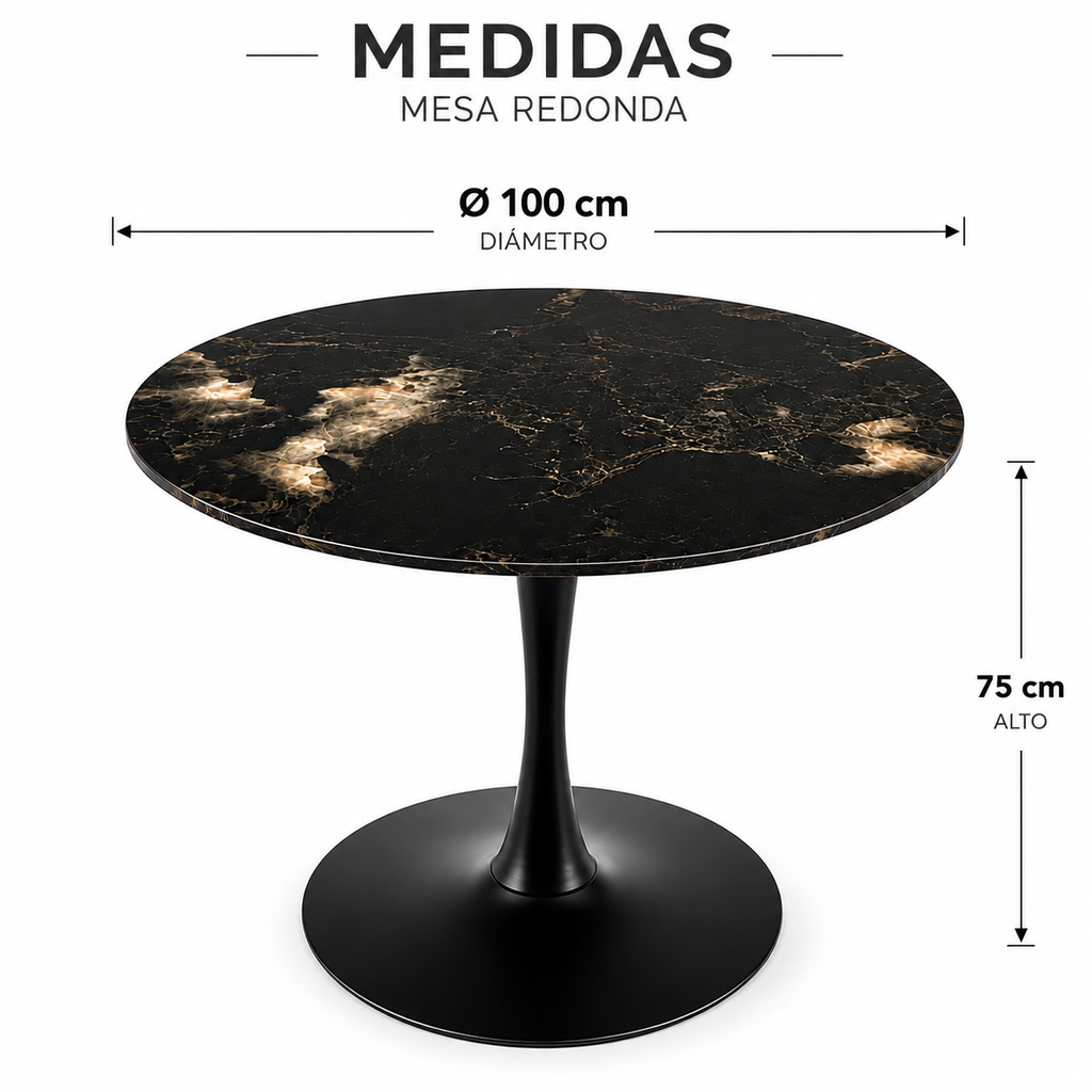 Mesa Redonda de Piedra – Base Tulip Metálica Negra