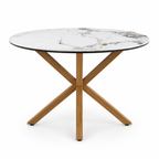 Mesa de Comedor Stone Redonda Efecto Piedra – Base Metálica Color Madera