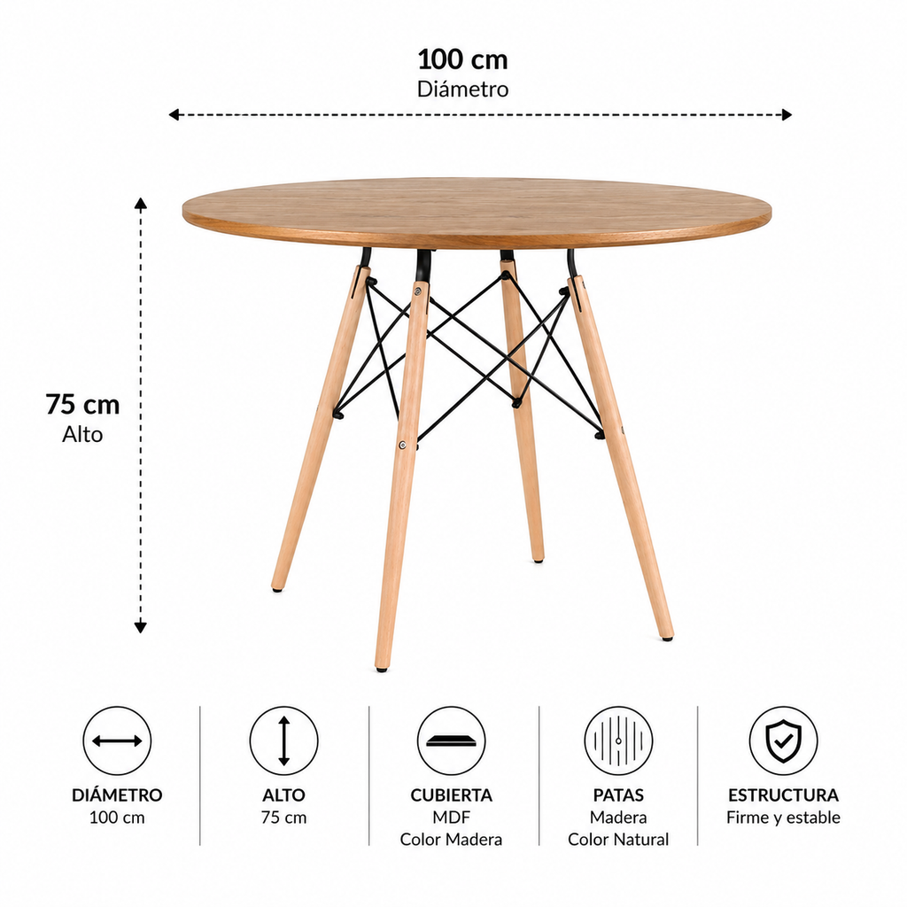Mesa Eames Redonda Madera - 100 CM