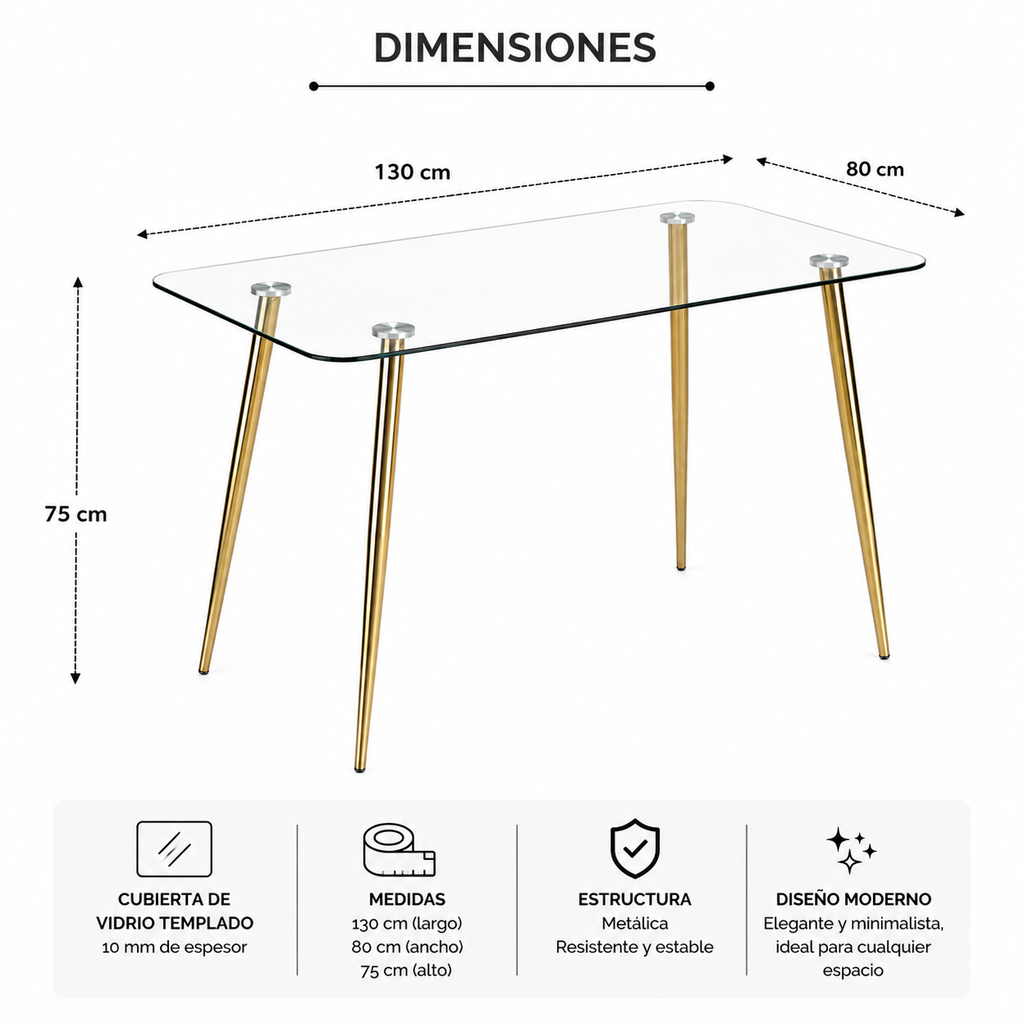 Mesa Lyon Rectangular Pata Dorada - 130 CM / 160 CM