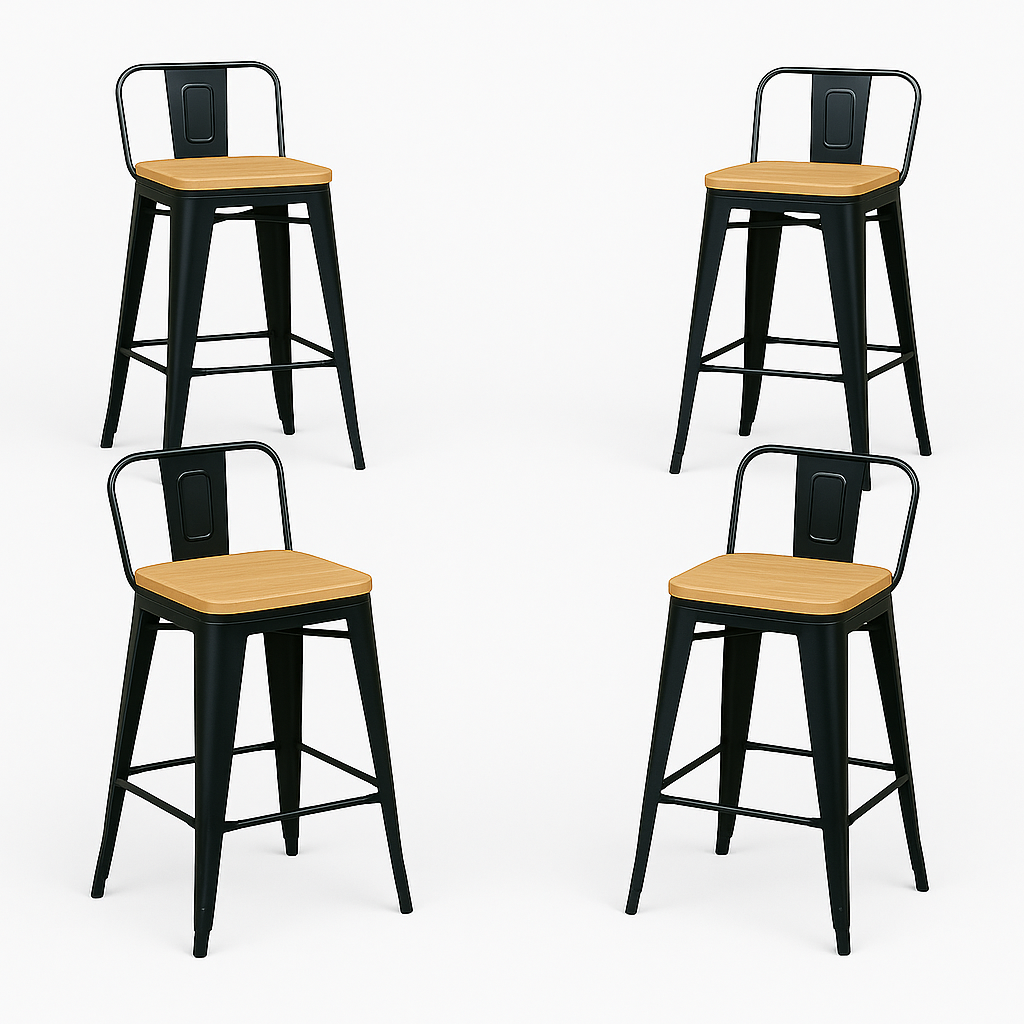 Pack 4 Taburetes Tolix | Asiento de Madera Negro