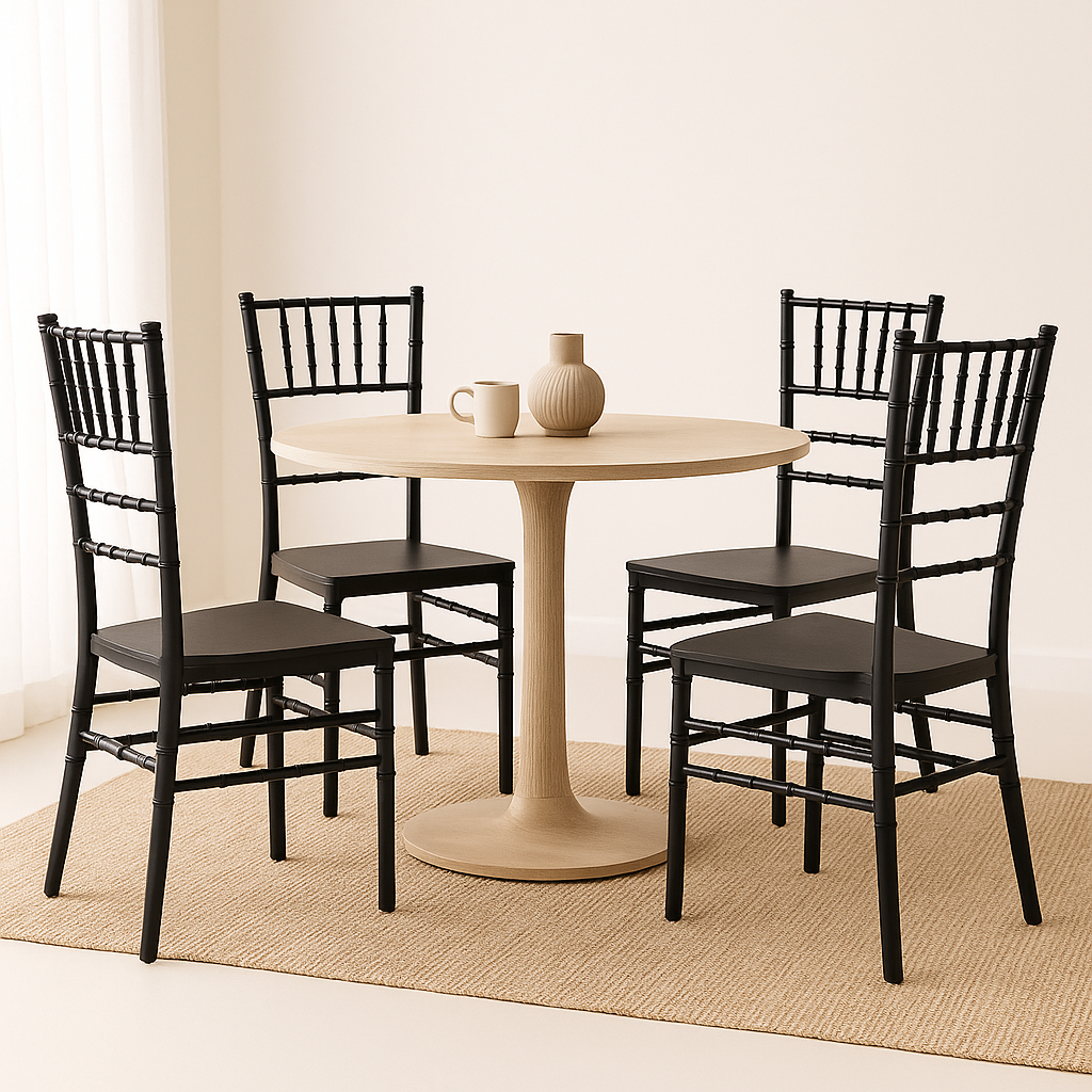 Pack 4 Sillas Chiavari Negra de Polipropileno | Resistente, Apilable y Liviana