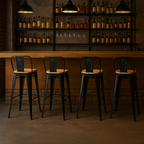 Pack 4 Taburetes Tolix | Asiento de Madera Negro