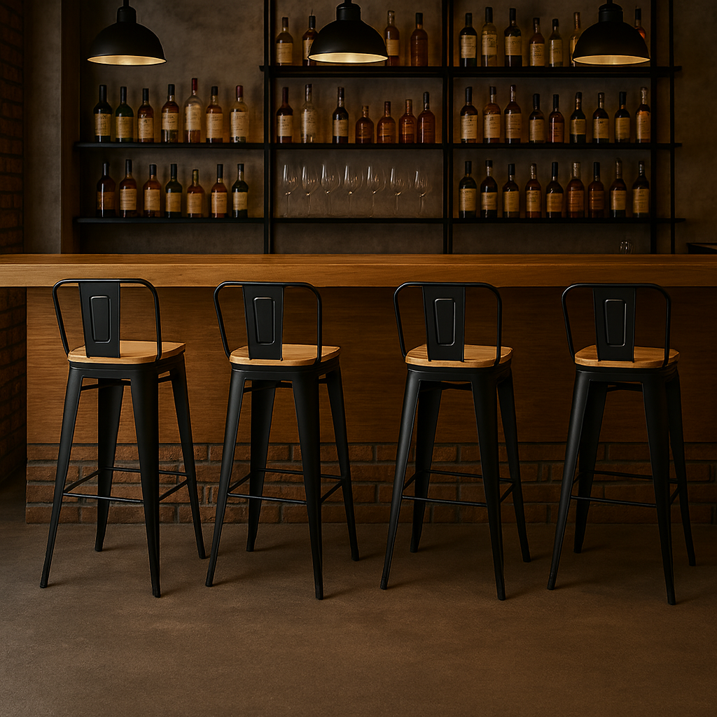 Pack 4 Taburetes Tolix | Asiento de Madera Negro