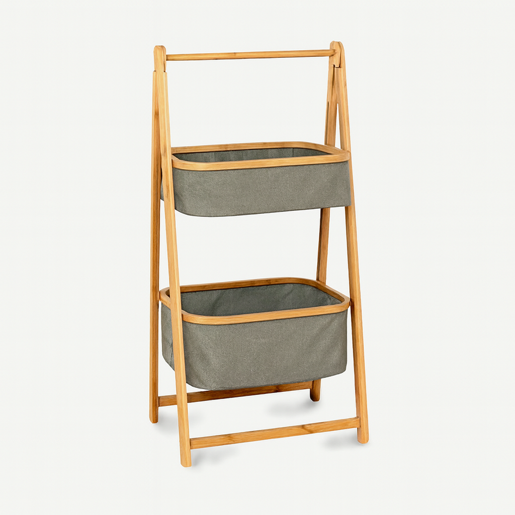 Organizador de Tela Plegable | Estante de 2 Niveles para Baño y Hogar Gris