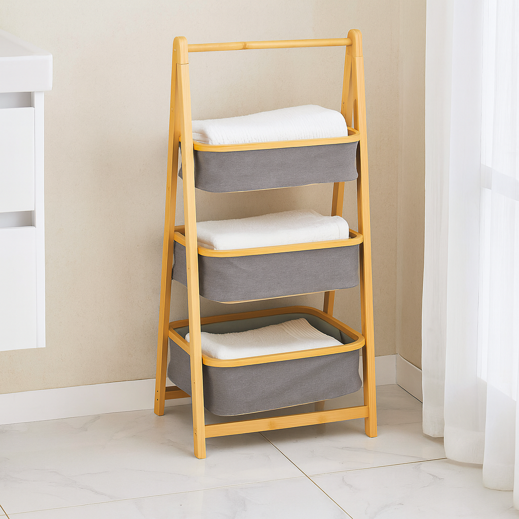 Estante Organizador Plegable 3 Niveles | Cestas de Tela Gris