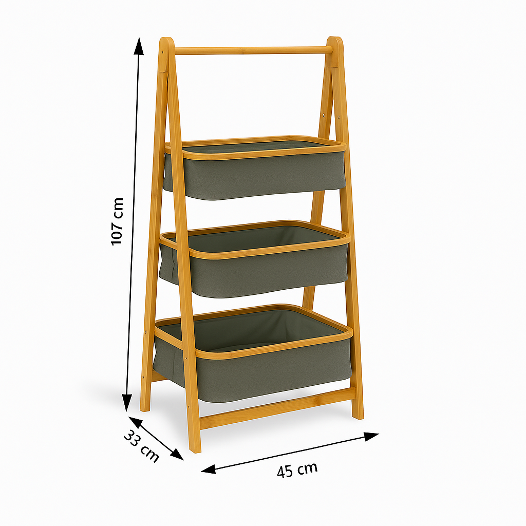 Estante Organizador Plegable 3 Niveles | Cestas de Tela Gris