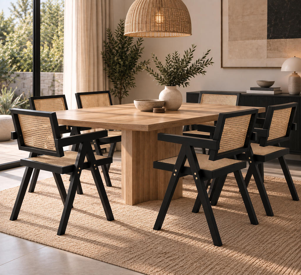 Pack 6 Sillas Chandigarh Madera - Negro / Natural
