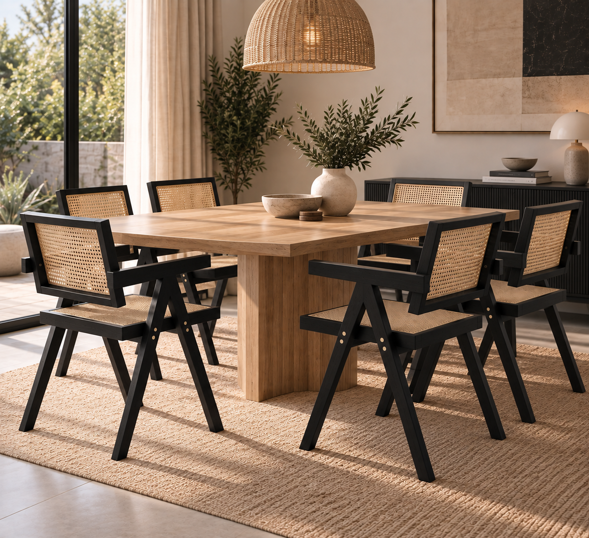 Pack 6 Sillas Chandigarh Madera - Negro / Natural
