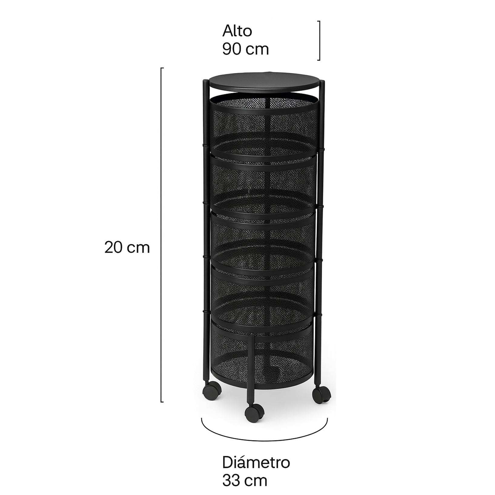 Frutero de 5 Niveles con Ruedas | Organizador Metálico Negro