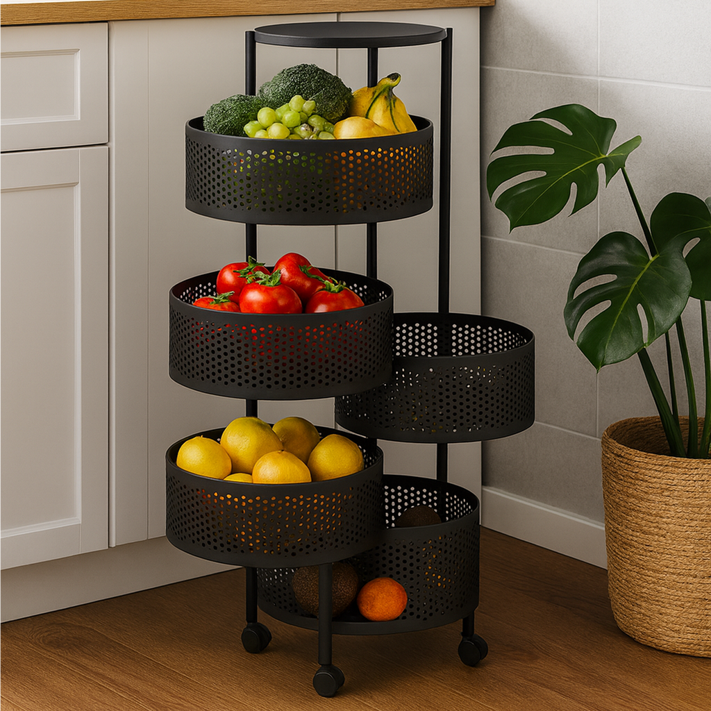 Frutero de 5 Niveles con Ruedas | Organizador Metálico Negro