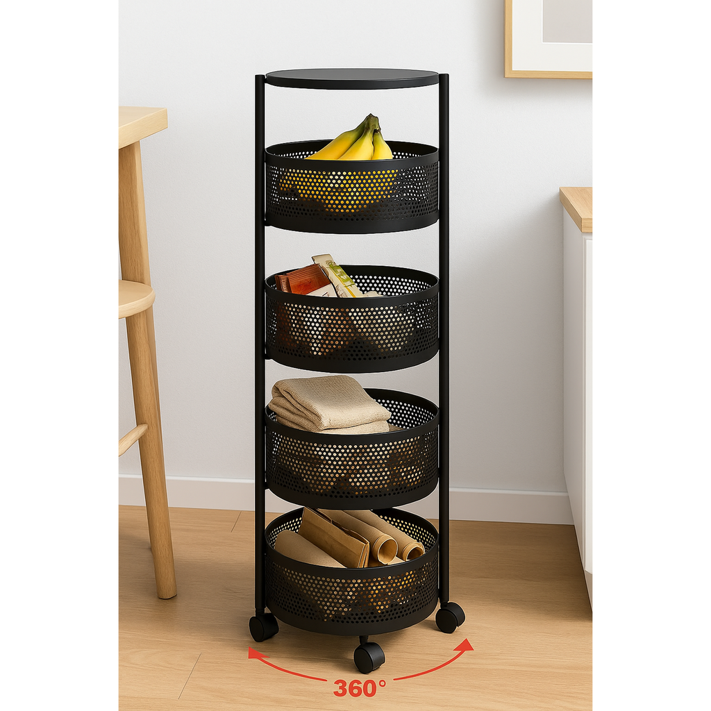 Frutero de 5 Niveles con Ruedas | Organizador Metálico Negro
