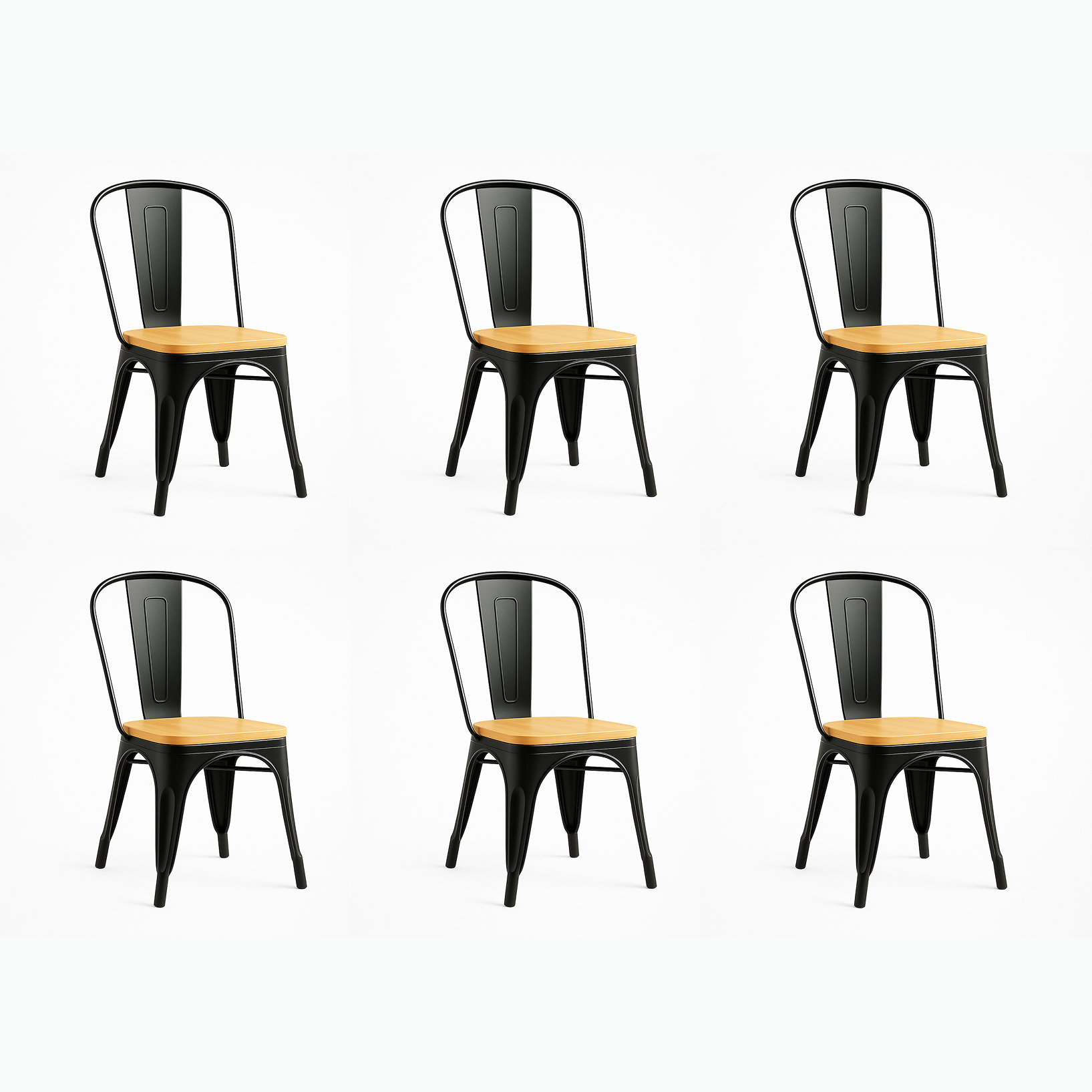 Pack 6 Sillas Tolix Madera Clara Negra – Diseño Industrial Moderno para Comedor y Terraza