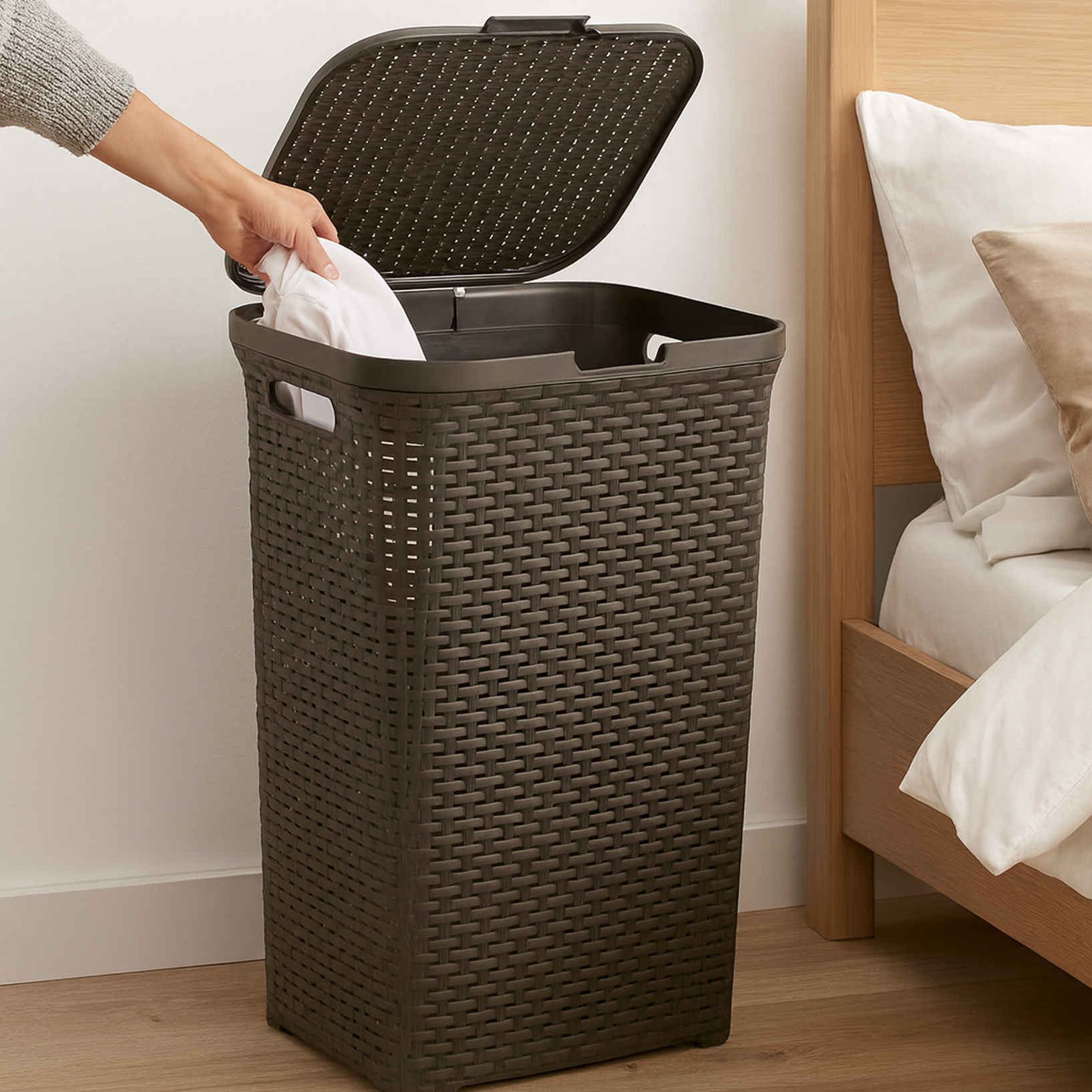 Canasto Plástico de Simulación Ratán | Elegante, Resistente y con Tapa