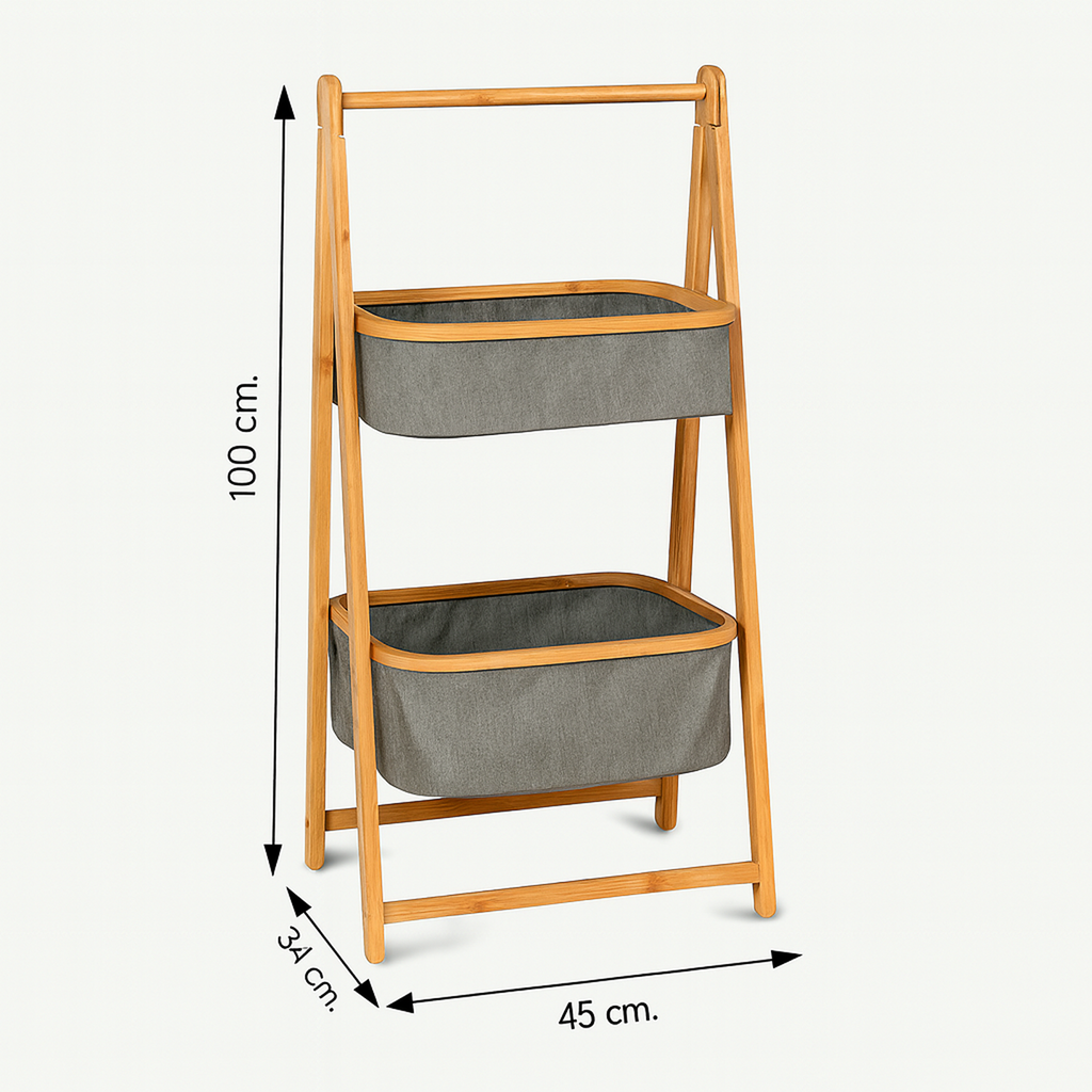 Organizador de Tela Plegable | Estante de 2 Niveles para Baño y Hogar Gris