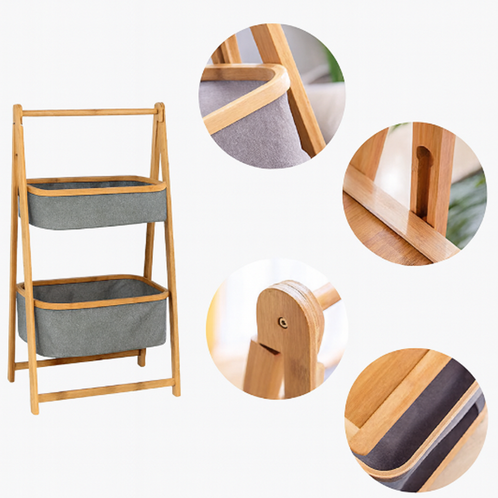 Organizador de Tela Plegable | Estante de 2 Niveles para Baño y Hogar Gris