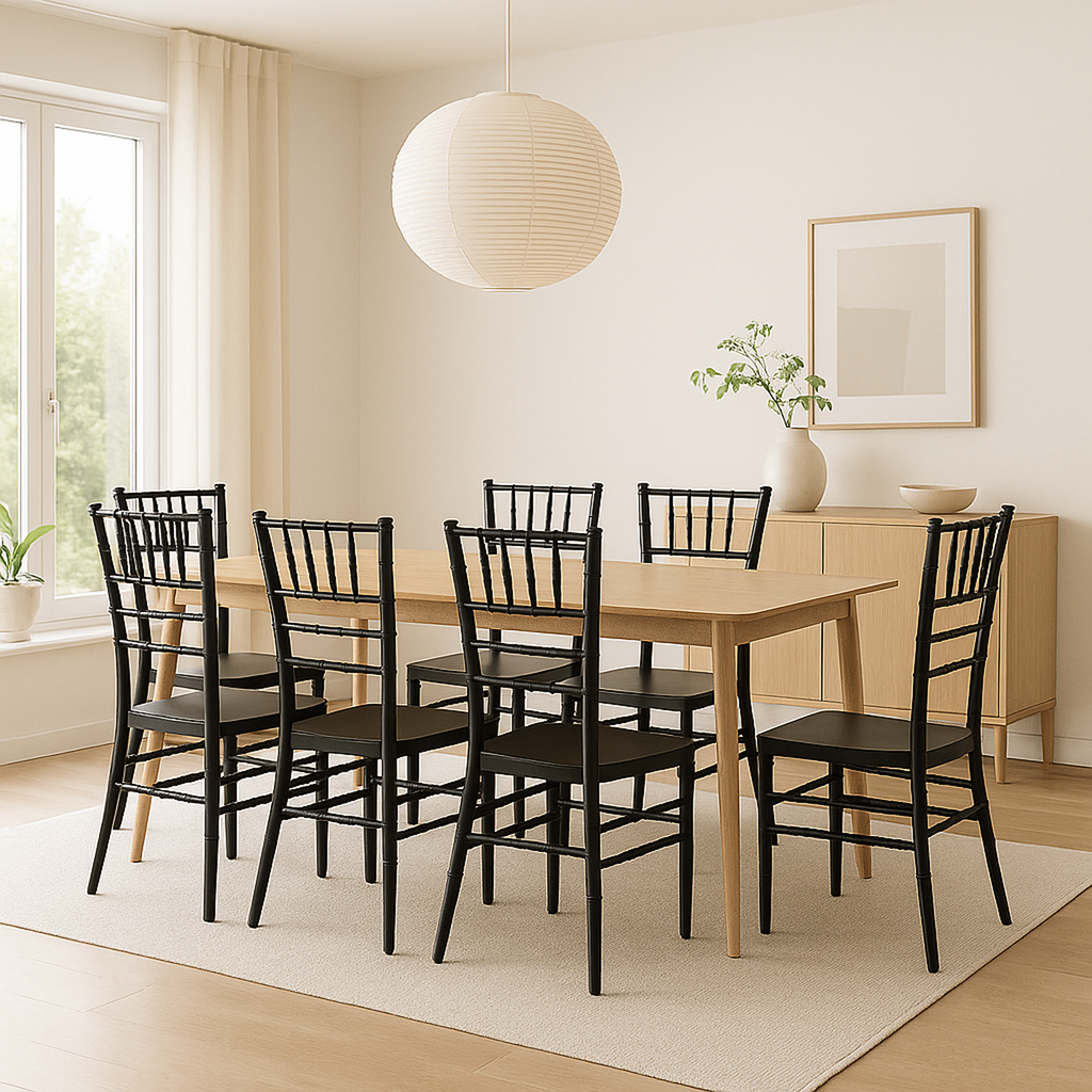 Pack 6 Sillas Chiavari Negra de Polipropileno | Resistente, Apilable y Liviana (Copia)