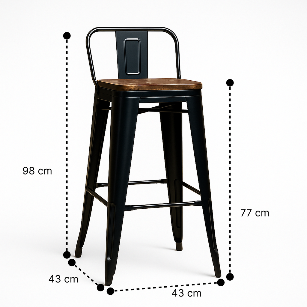 Pack 4 Taburetes Tolix | Asiento de Madera Negro