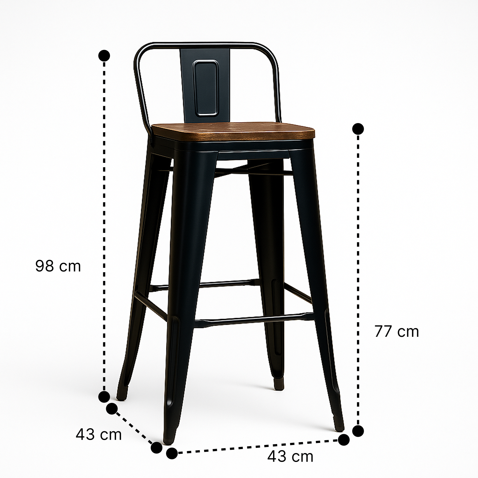 Pack 4 Taburetes Tolix | Asiento de Madera Negro