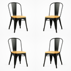 Pack 4 Sillas Tolix Madera Clara Negra | Diseño Industrial Moderno para Comedor y Terraza