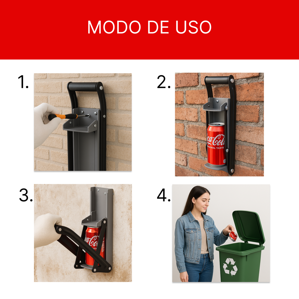 Aplasta Latas con Agarre Suave | Compacto, Resistente y Seguro