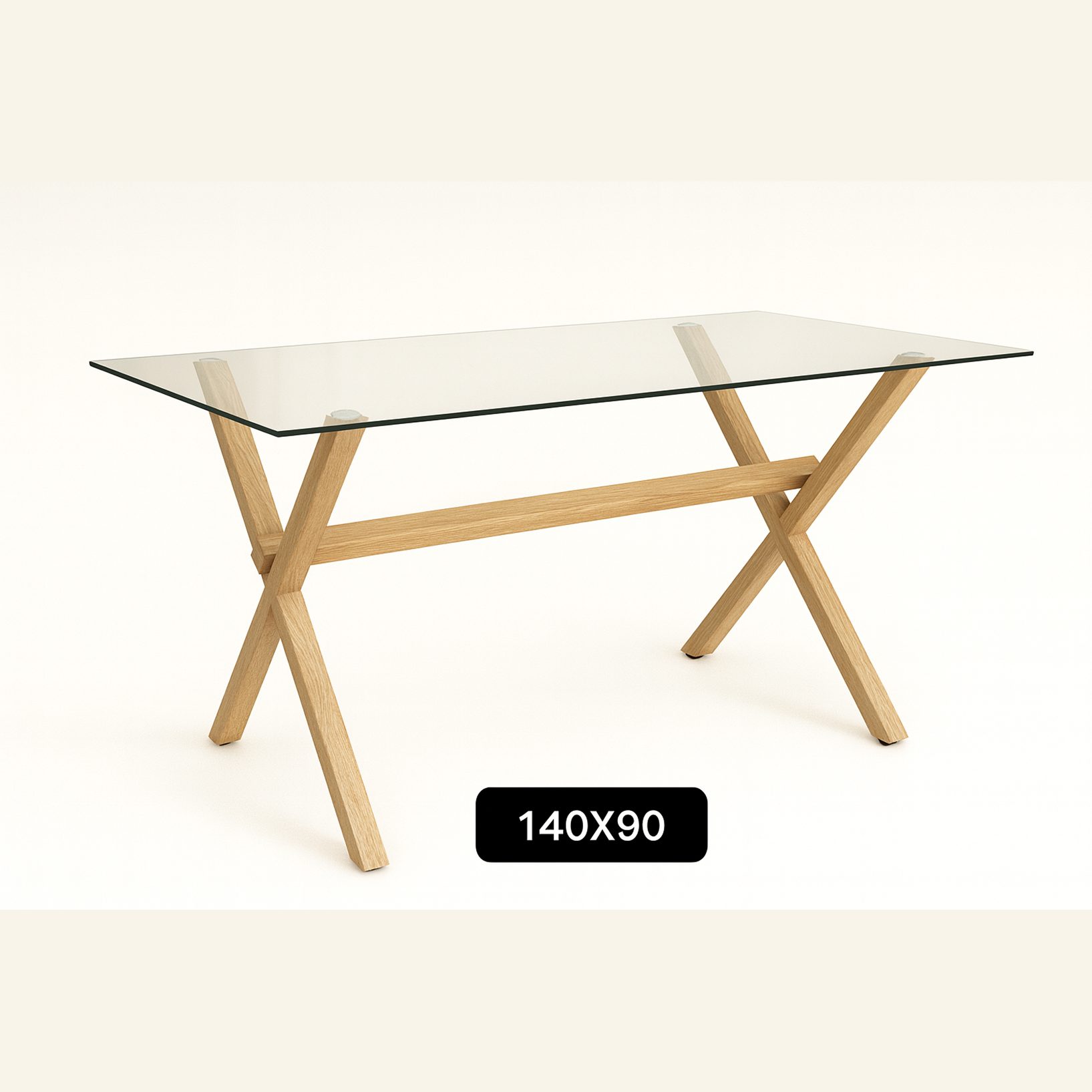 Mesa de Vidrio Cross | Mesa de Comedor Moderna con Patas Madera