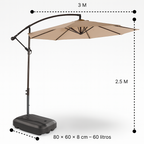 Quitasol Lateral 3 Metros + Base 60L | Sombra UV y Estabilidad Café