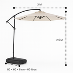 Quitasol Lateral 3 Metros + Base 60L | Sombra UV y Estabilidad Beige