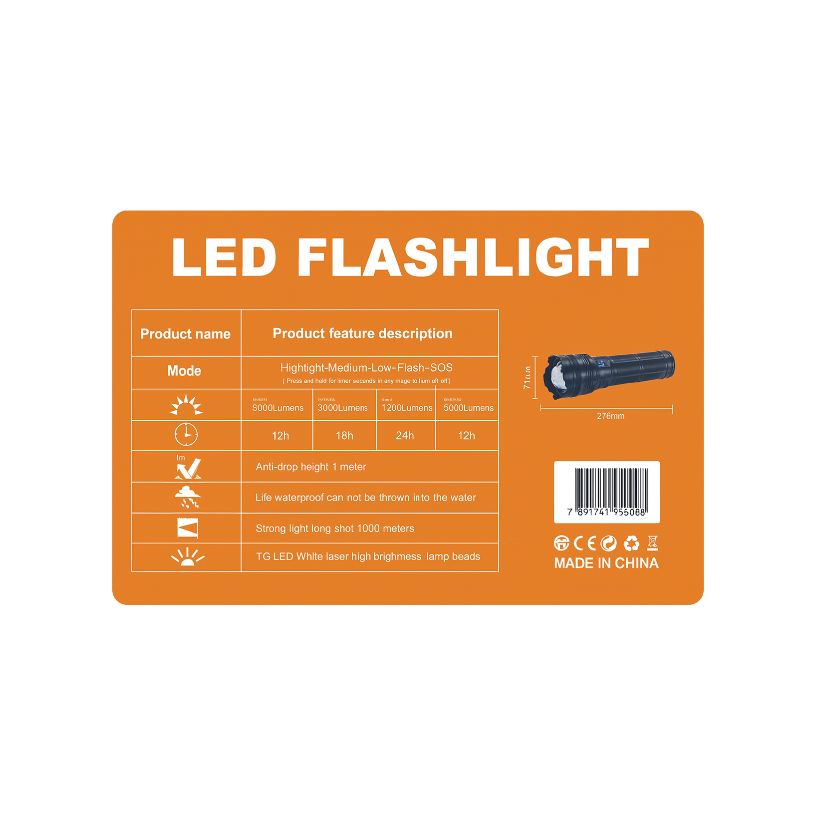 Linterna Táctica de Seguridad | 6000 lúmenes, recargable y resistente