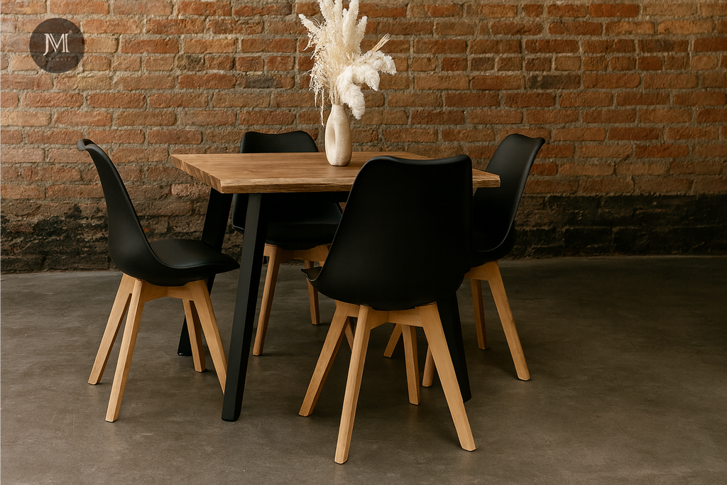 Comedor Aneto Terra con Sillas Tulip Negro| Diseño Industrial y Moderno