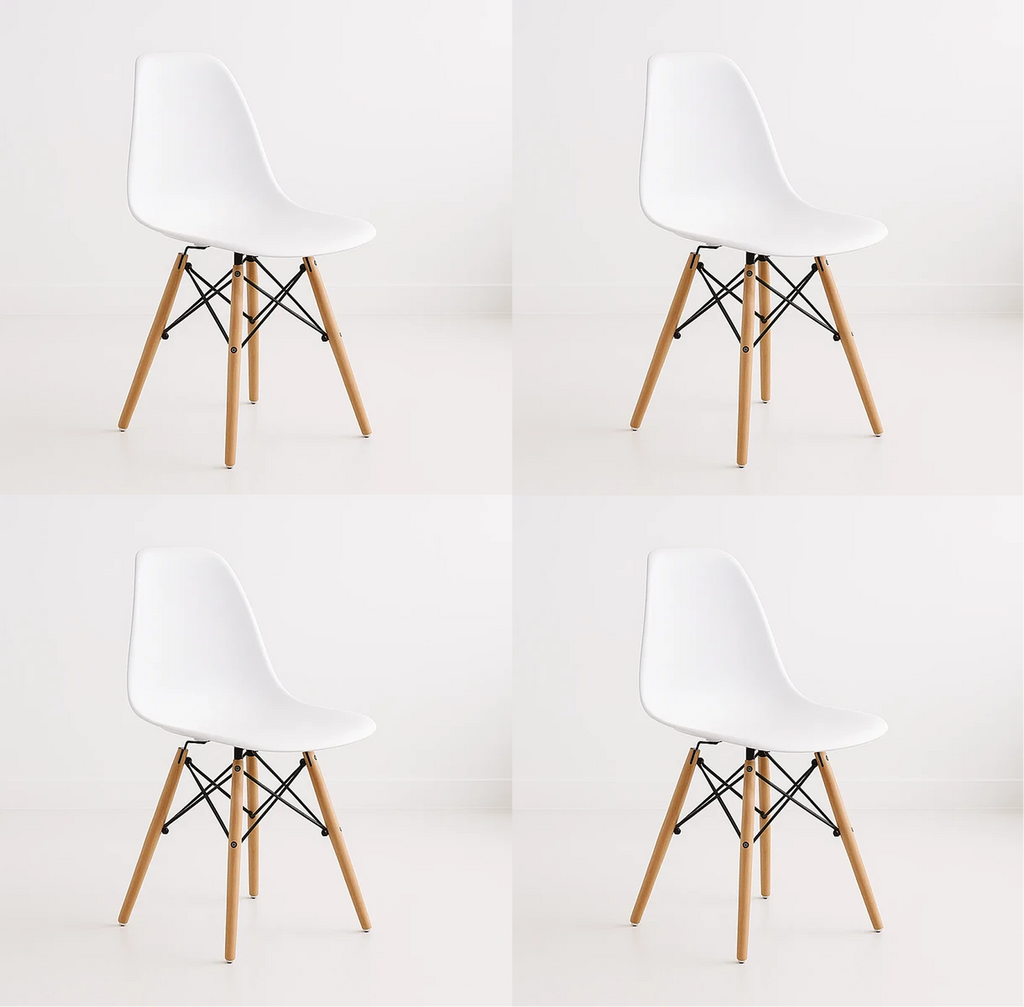 Pack 4 Sillas Eames Blancas de Polipropileno | Diseño Icónico, Estilo Moderno