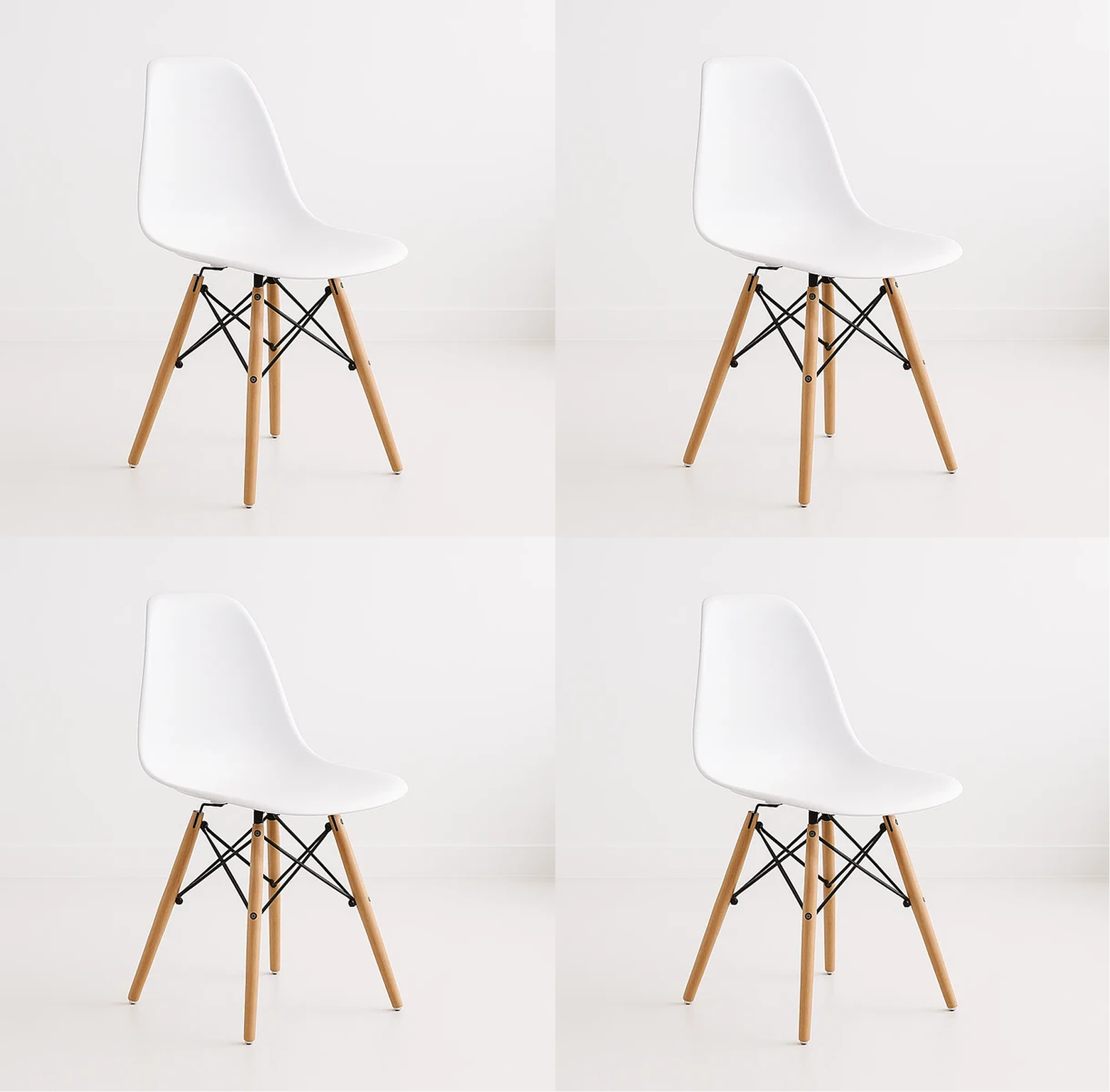 Pack 4 Sillas Eames Blancas de Polipropileno | Diseño Icónico, Estilo Moderno