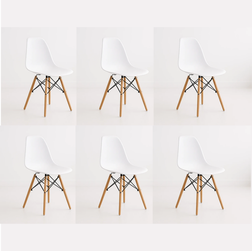 Pack 6 Sillas Eames Blancas de Polipropileno | Diseño Icónico, Estilo Moderno