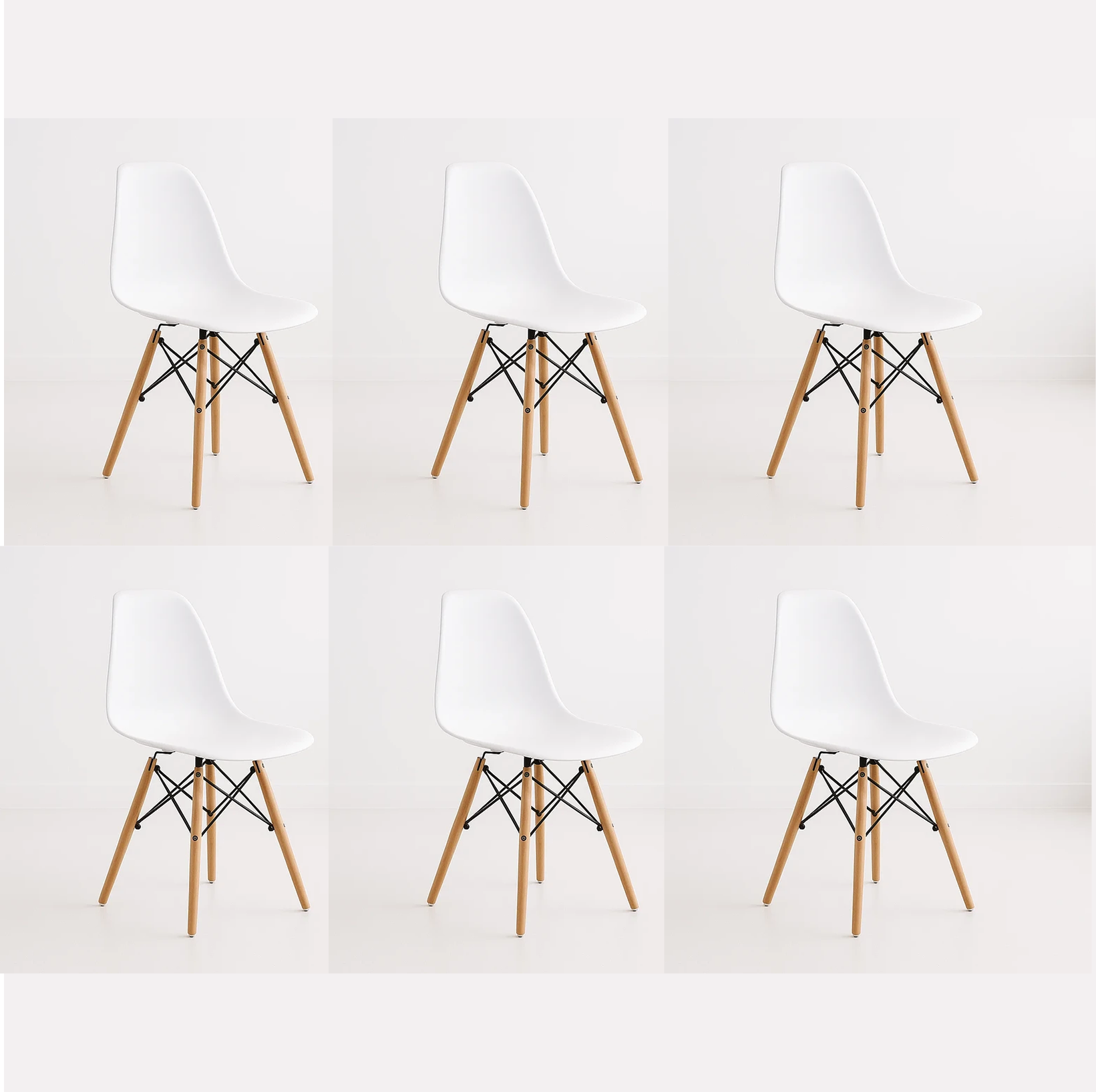 Pack 6 Sillas Eames Blancas de Polipropileno | Diseño Icónico, Estilo Moderno