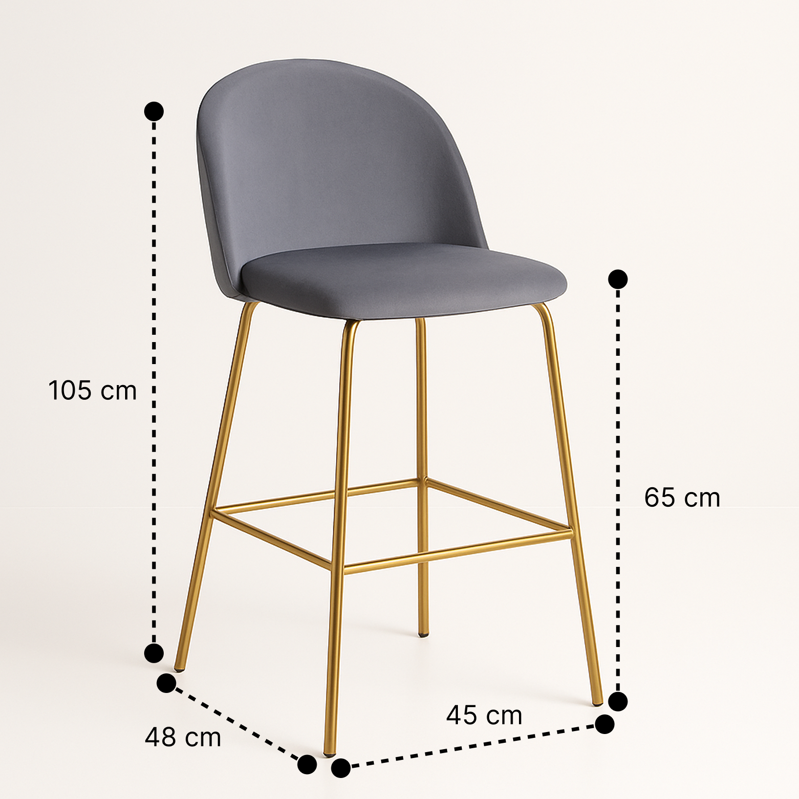 Pack 4 Taburetes Deluxe Gold Gris | patas doradas en metal + felpa