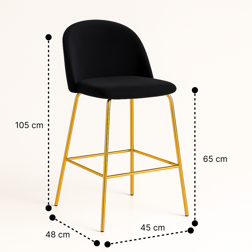 Pack 2 Taburetes Deluxe Gold Negro| patas doradas en metal + felpa