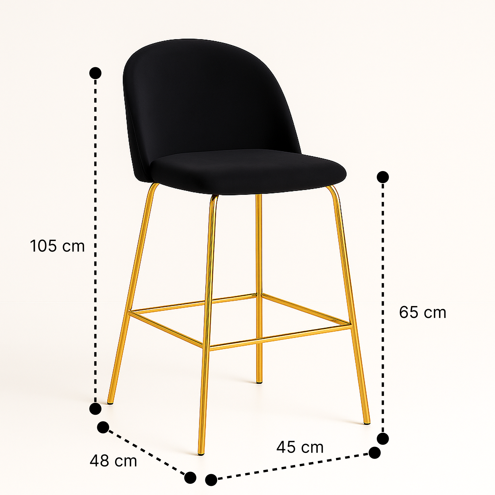 Pack 2 Taburetes Deluxe Gold Negro| patas doradas en metal + felpa