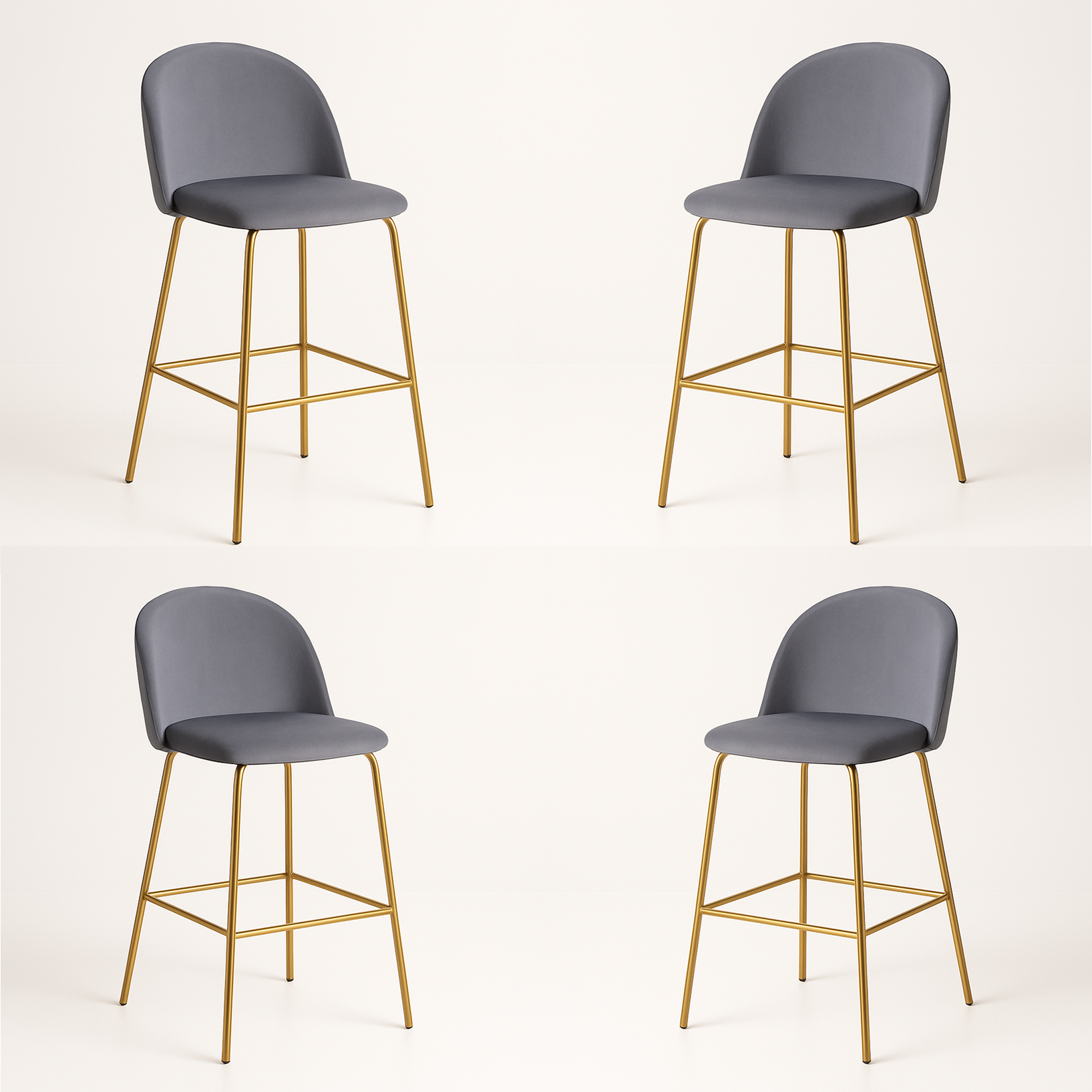 Pack 4 Taburetes Deluxe Gold Gris | patas doradas en metal + felpa