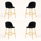 Pack 4 Taburetes Deluxe Gold Negro | patas doradas en metal + felpa