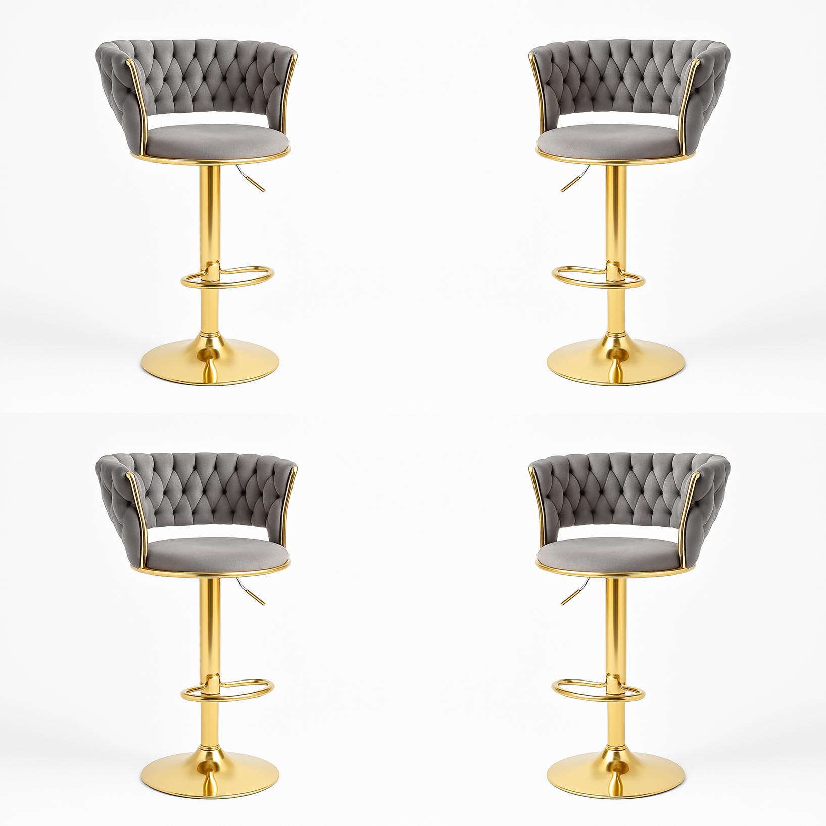 Pack 4 Taburetes Queen | Terciopelo, Altura Ajustable y Giro 360° | Elegancia y Confort