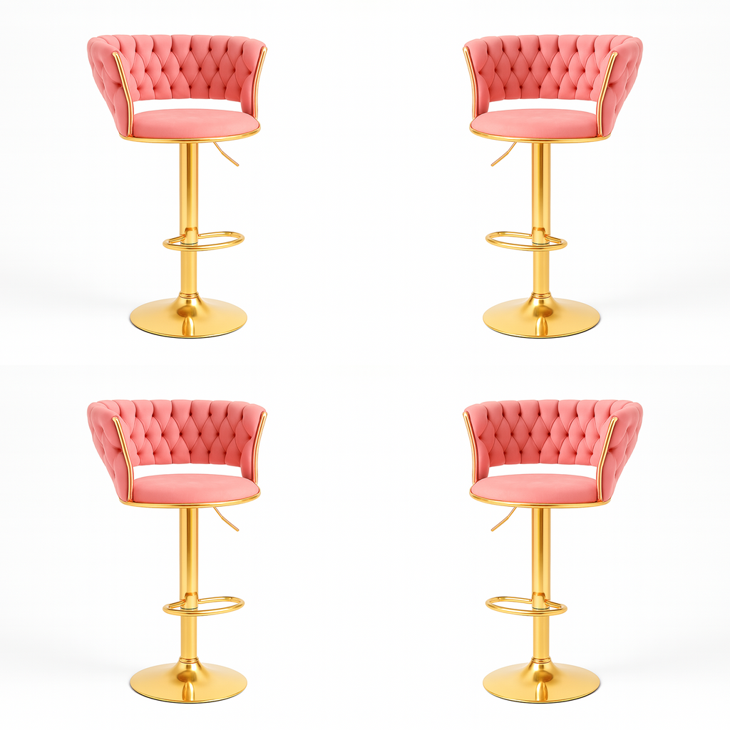 Pack 4 Taburetes Queen | Terciopelo, Altura Ajustable y Giro 360° | Elegancia y Confort