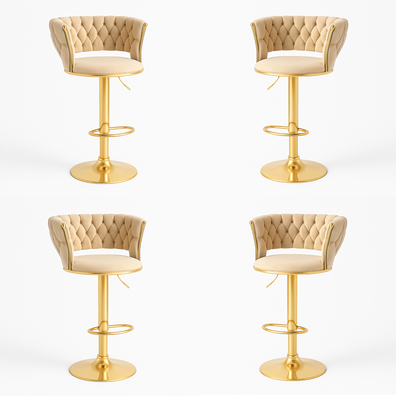 Pack 4 Taburetes Queen | Terciopelo, Altura Ajustable y Giro 360° | Elegancia y Confort