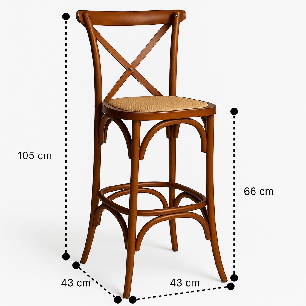 Pack 2 Taburetes Crossback 66cm | Madera de Haya y Rattan