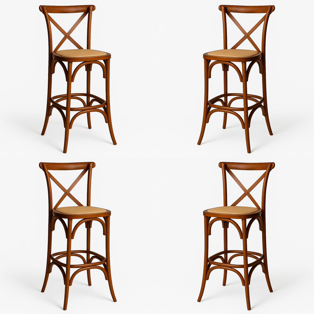 Pack 4 Taburetes Crossback 66cm | Madera de Haya y Rattan