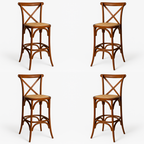 Pack 4 Taburetes Crossback 66cm | Madera de Haya y Rattan