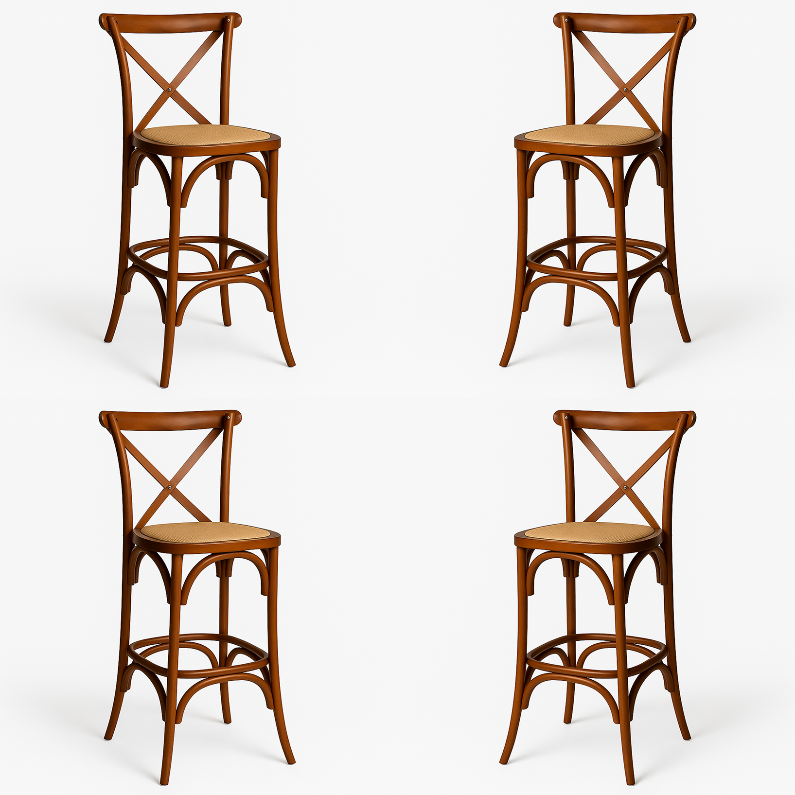 Pack 4 Taburetes Crossback 66cm | Madera de Haya y Rattan